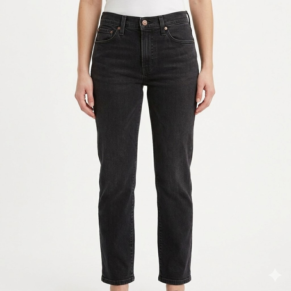 Levi's Premium 505 Straight Leg Jeans Women's‎ 4 Short Black Denim Faded